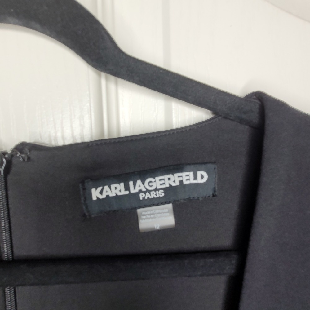 Karl Lagerfeld Paris Womens Black Bow Trim Scuba Crepe Sheath Dress Size 12 Chic - Picture 3 of 12